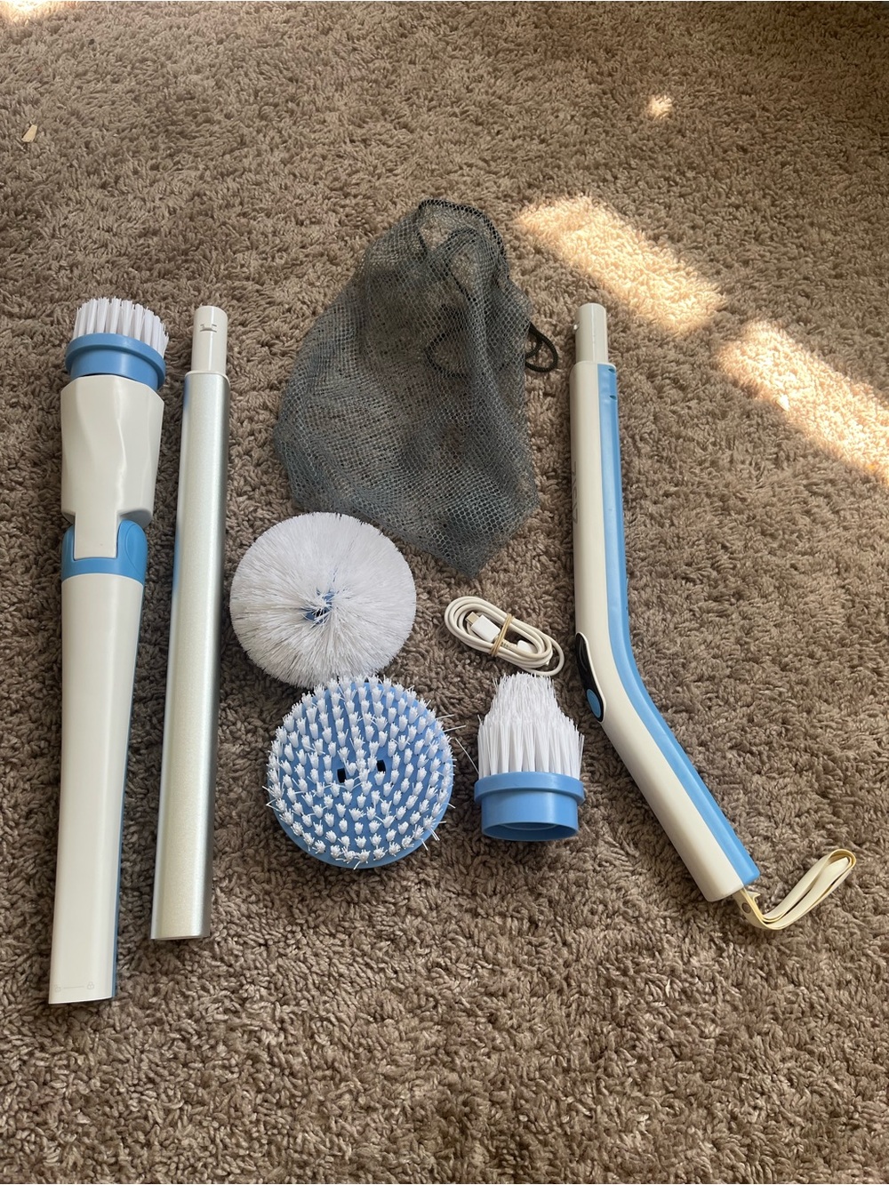 Corded Electric Bath Scrubber with Blue & White Brush Heads